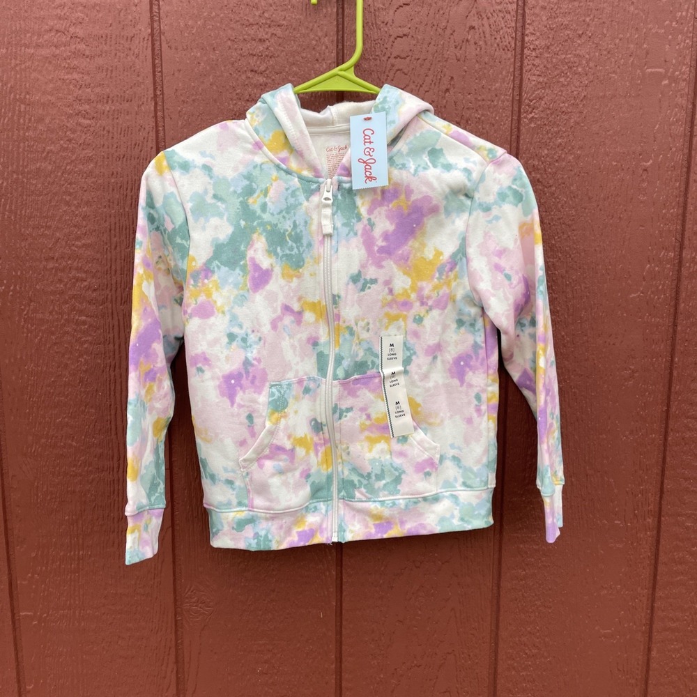 Cat & Jack Girls Tie Dye Full Zip Jacket Long Sleeve Pastel Medium 8 NWT